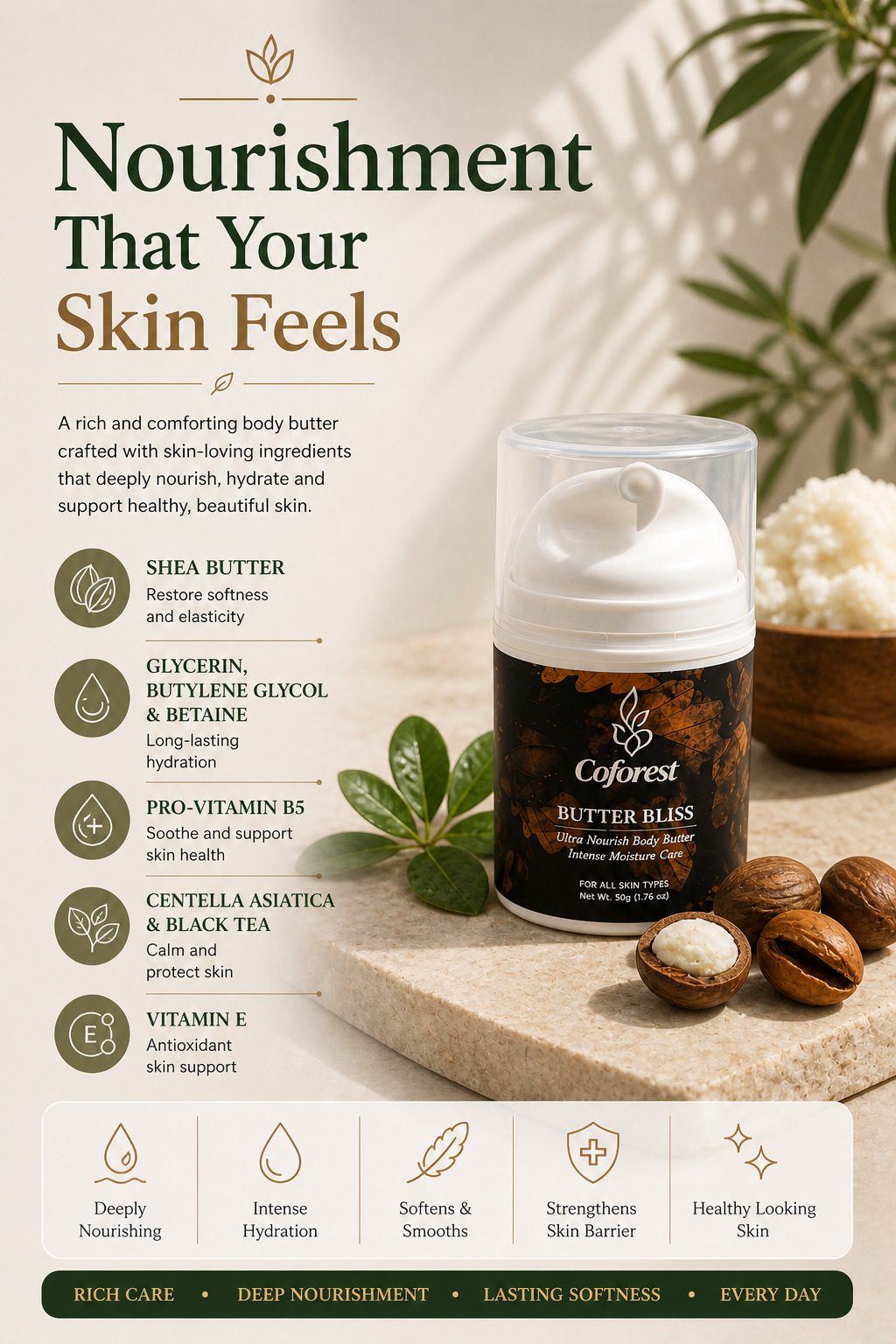 Butter Bliss Body Butter <br><br>With Shea Butter | Deeply Nourishes, Reduce Dryness, Improves Skin Softness | Helps Restore Moisture & Improve Elasticity - 50g