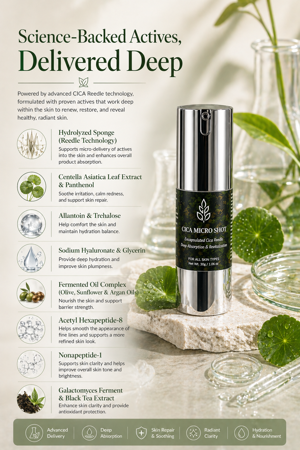 Cica Micro Shot Face Cream <br<br> Skin Refining Essence | With Centella Asiatica, Hyaluronic Acid, Peptides | Strengthens Skin Barrier. Boosts Hydration - 30g