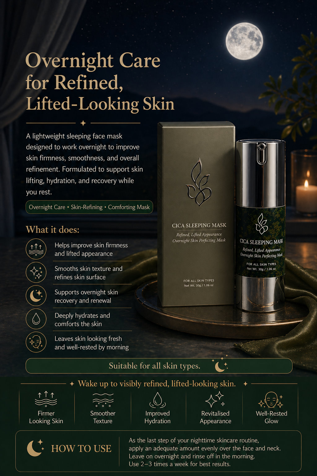 Cica Sleeping Face Mask <br><br> Overnight Firming and Lifting | Hydrating, Enhances Skin Elasticity | with Centella Asiatica Extract - 30g