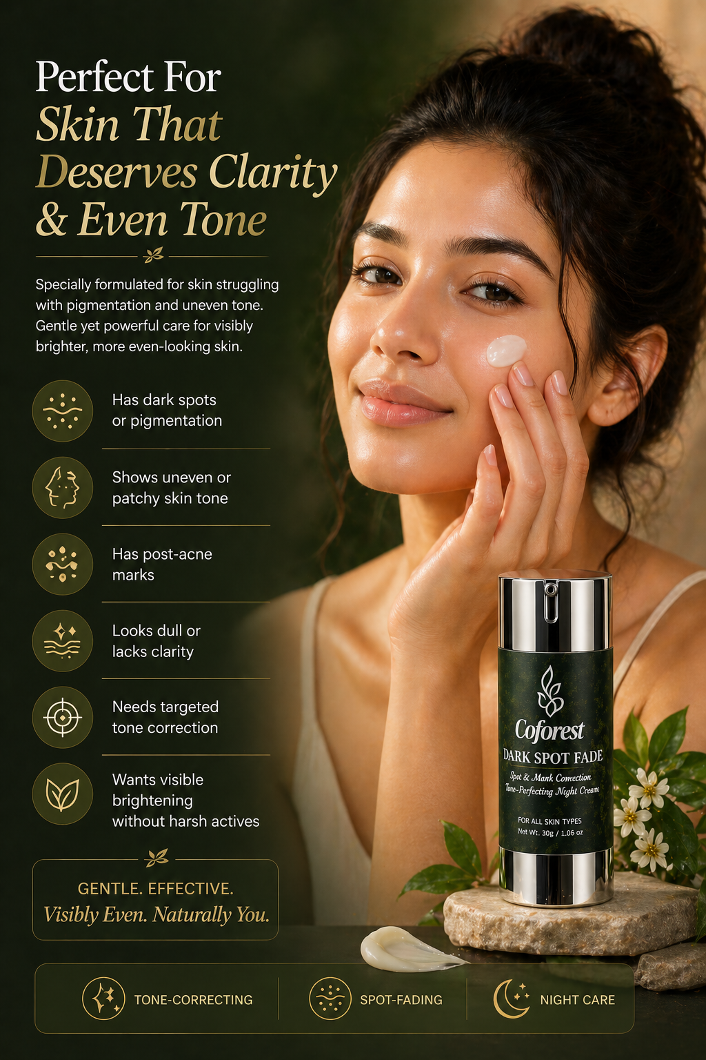 Dark Spot Fade Face Cream <br><br>Tone Perfecting Night Cream | Enhances Skin Clarity | Helps Visibly Fade Dark Spots & Pigmentation - 30g