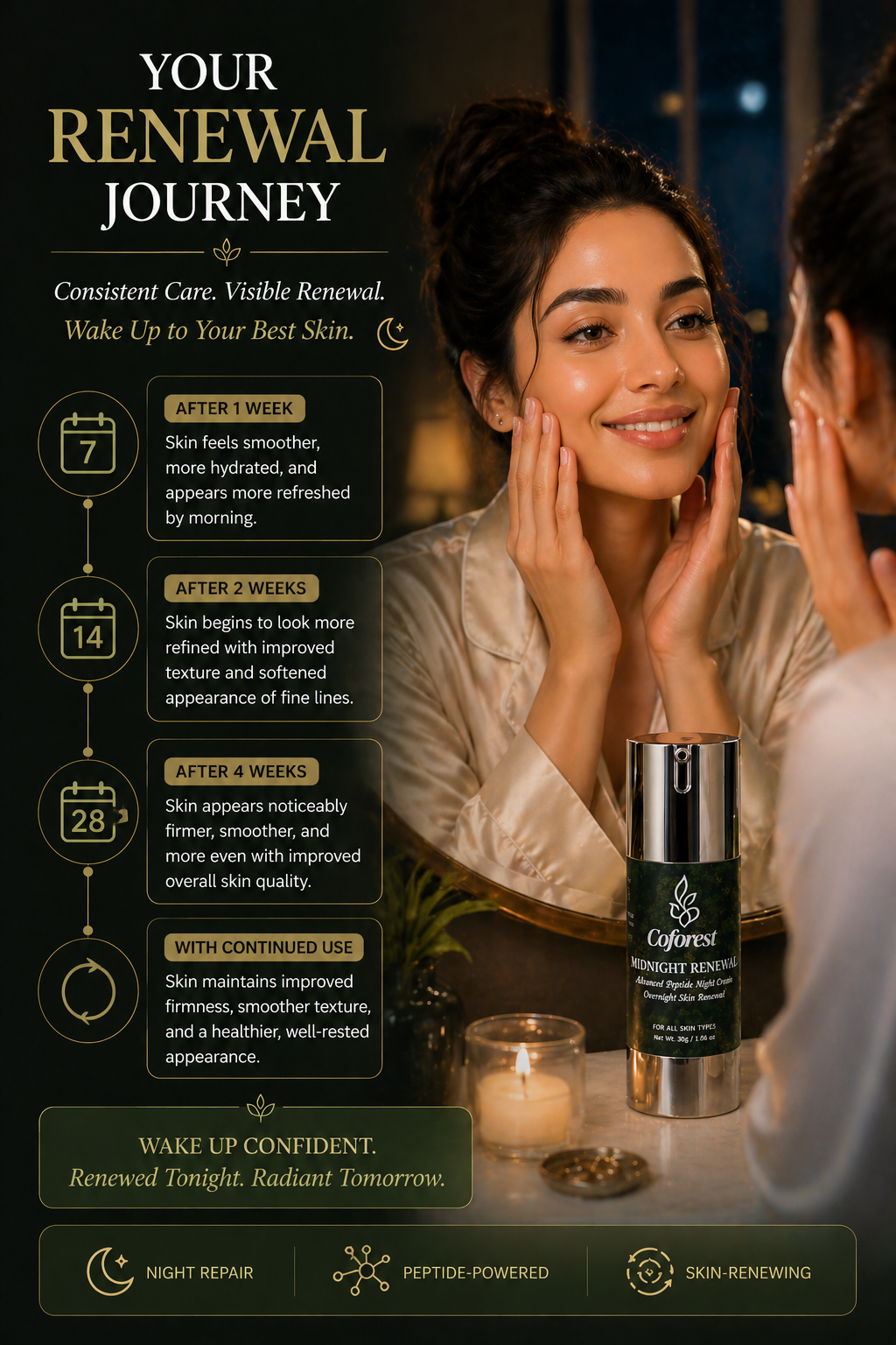 Midnight Renewal Face Cream <br><br> Advanced Peptide Night Cream with with Copper Tripeptide-1 & Retinol | Deep Repair, Overnight Renewal, Rested Skin by Morning - 30g