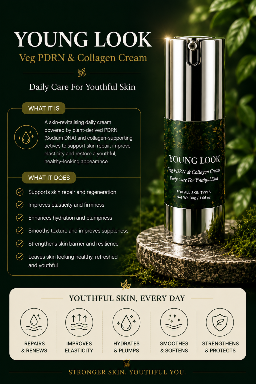 Young Look Face Cream<br><br>With Veg PDRN and Collagen | Skin-Revitalising Daily Cream | Hydrating & Firming | Supports Skin Repair - 30g