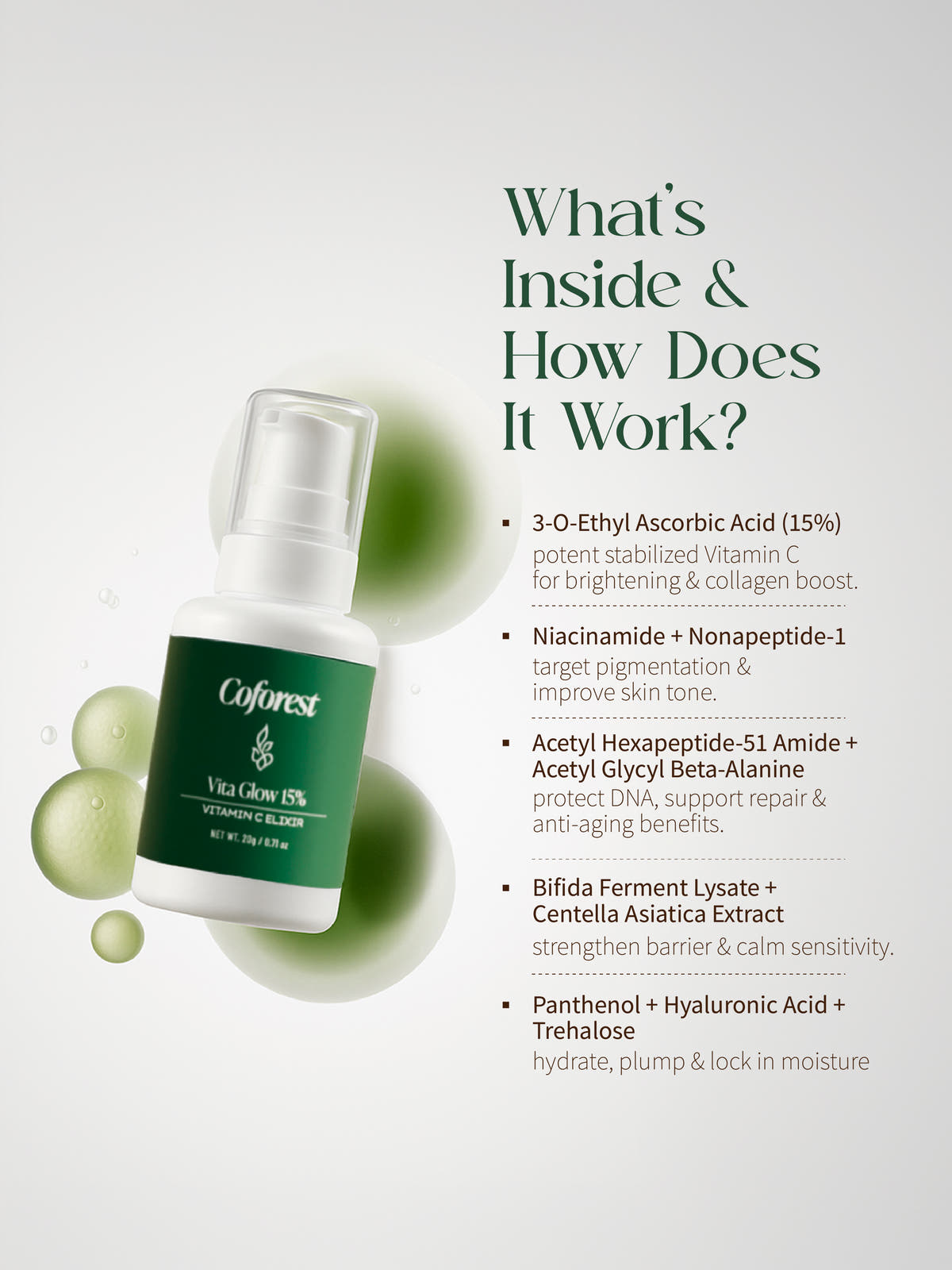 Vita Glow 15% Face Serum <br><br>Vitamin C Serum - Advanced Brightening Elixir with Peptides, Probiotics, Hyaluronic Acid | Dark Spot Reduction & Even Tone | For All Skin Types - 20g