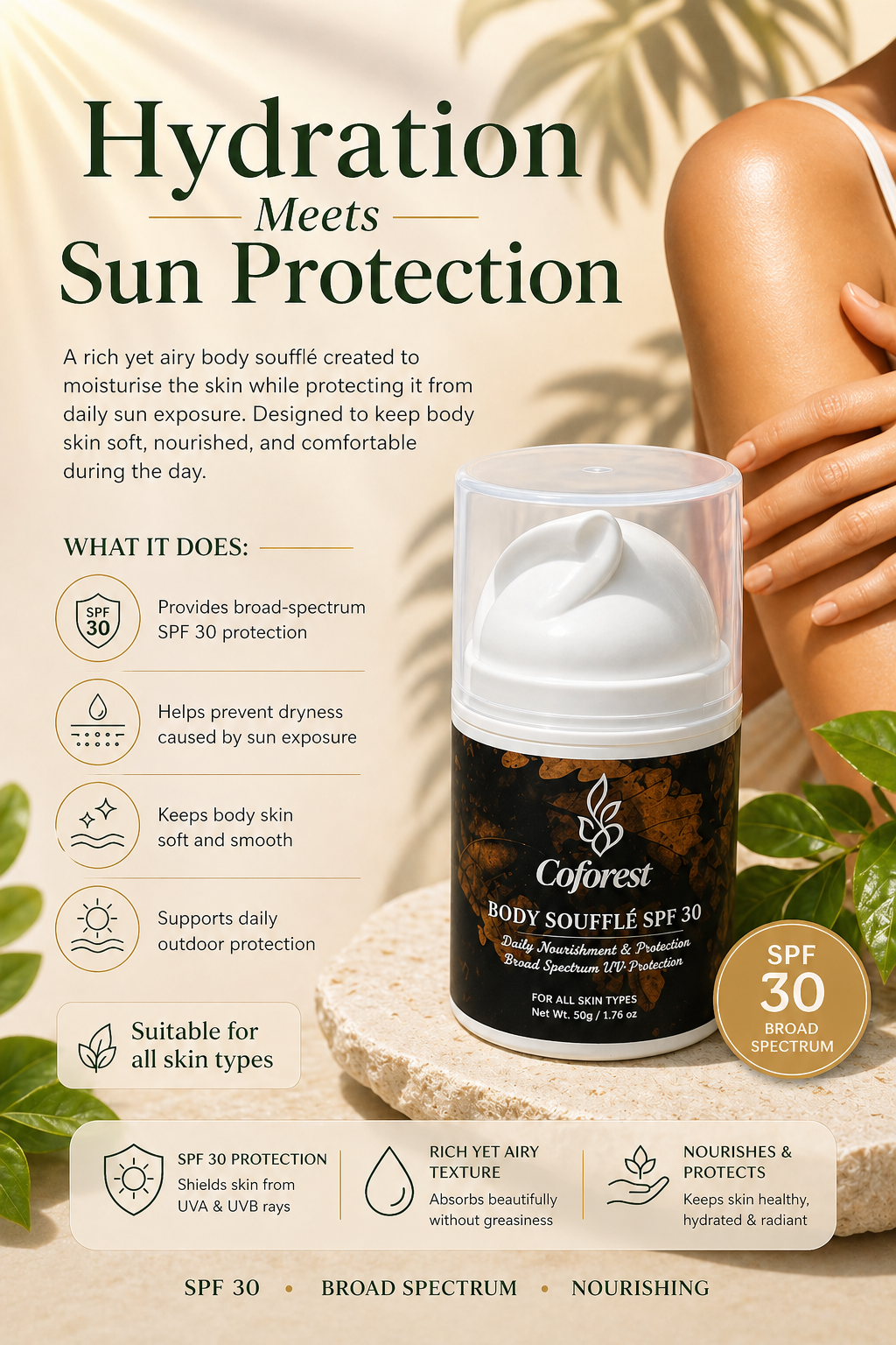 Body Soufflé with SPF30 <br><br> Whipped Nourishment | Lightweight & Non-Greasy | Provides daily broad-spectrum SPF30 protection - 50g