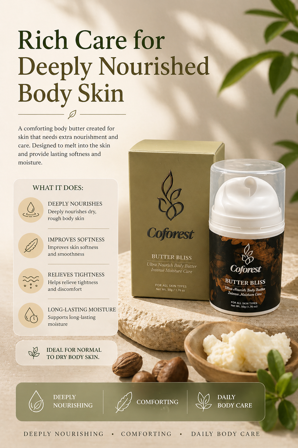 Butter Bliss Body Butter <br><br>With Shea Butter | Deeply Nourishes, Reduce Dryness, Improves Skin Softness | Helps Restore Moisture & Improve Elasticity - 50g