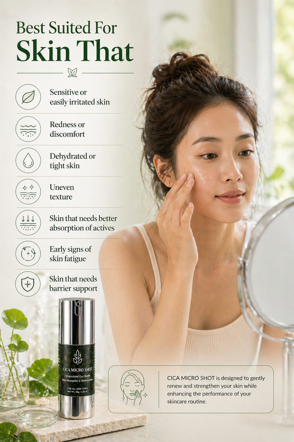 Cica Micro Shot Face Cream <br<br> Skin Refining Essence | With Centella Asiatica, Hyaluronic Acid, Peptides | Strengthens Skin Barrier. Boosts Hydration - 30g