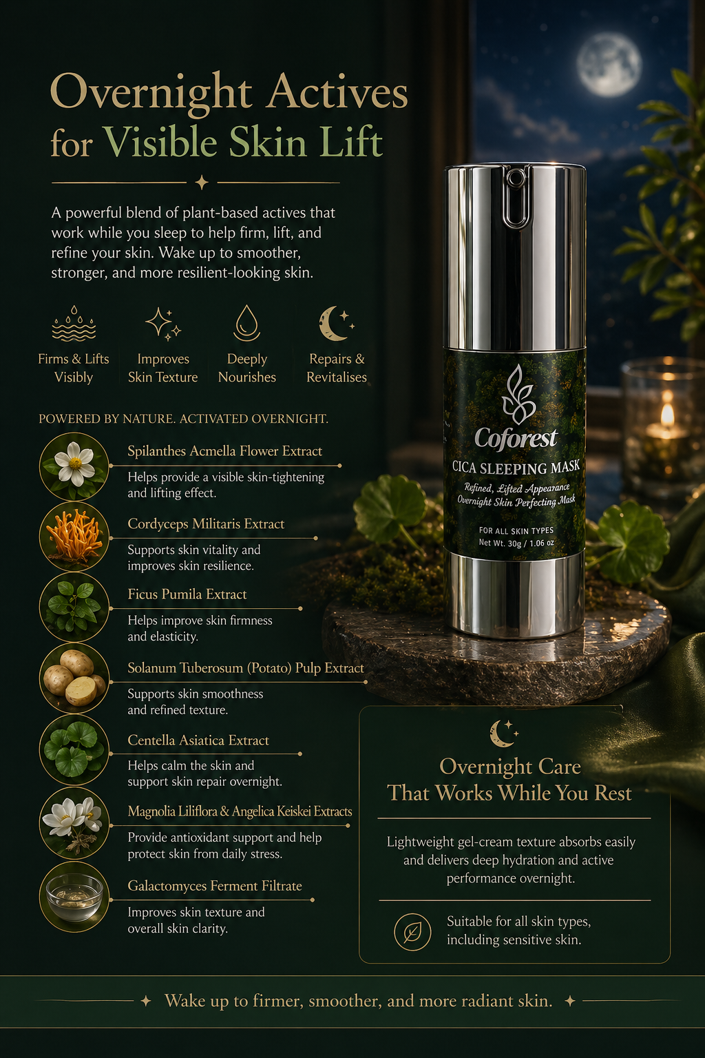 Cica Sleeping Face Mask <br><br> Overnight Firming and Lifting | Hydrating, Enhances Skin Elasticity | with Centella Asiatica Extract - 30g
