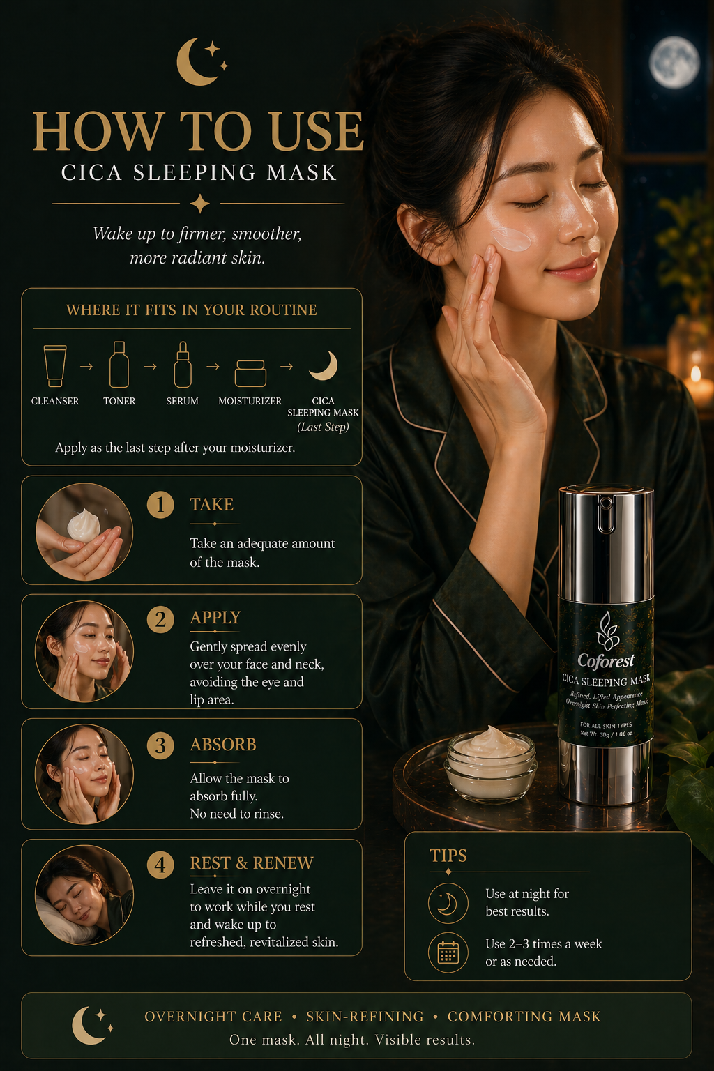 Cica Sleeping Face Mask <br><br> Overnight Firming and Lifting | Hydrating, Enhances Skin Elasticity | with Centella Asiatica Extract - 30g