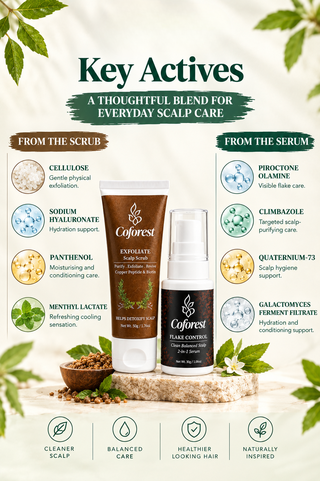 Scalp Care Duo | Exfoliate Scalp Scrub + Flake Control Hair Serum | Scalp Exfoliation, Dandruff & Lice Control | Refreshing, Lightweight 2-Step Scalp Care Routine