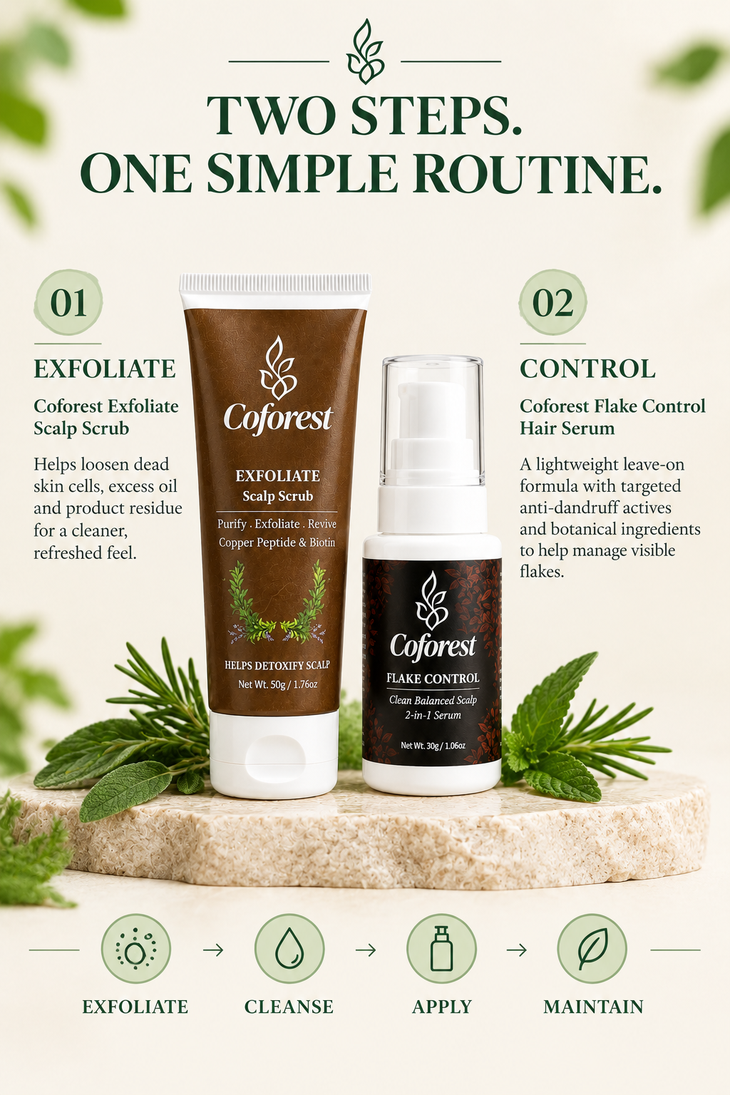 Scalp Care Duo | Exfoliate Scalp Scrub + Flake Control Hair Serum | Scalp Exfoliation, Dandruff & Lice Control | Refreshing, Lightweight 2-Step Scalp Care Routine