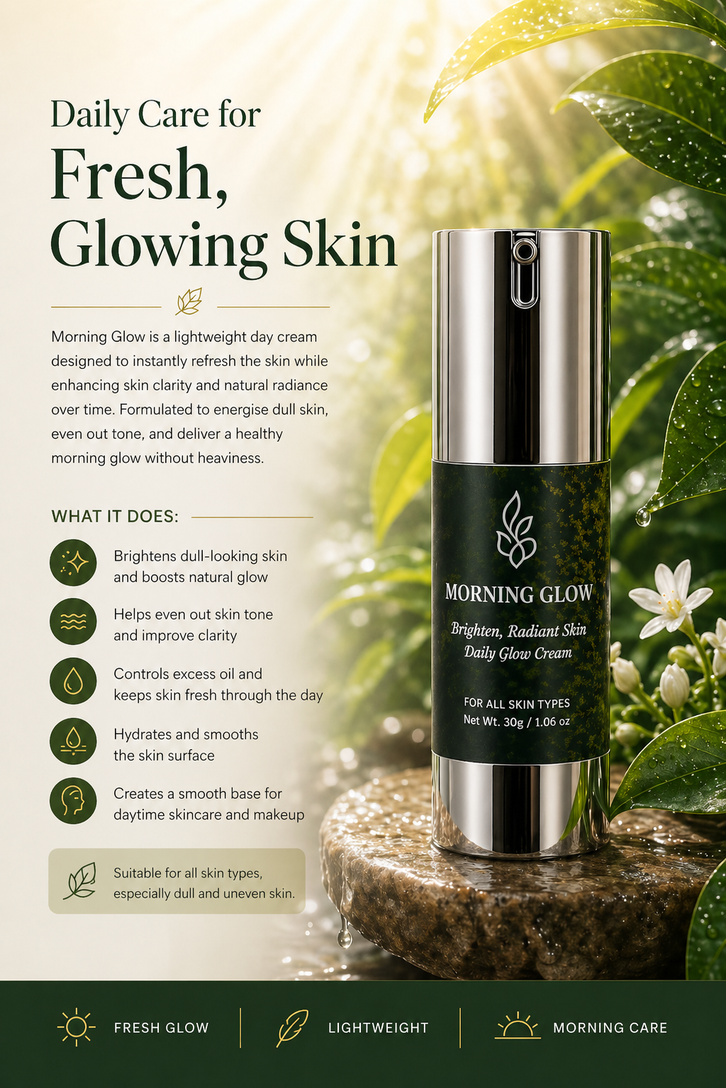 Morning Glow Day Cream <br><br>With Niacinamide, Hyaluronic Acid, Centella Asiatica | Lightweight, Long-Lasting Hydration | For Clearer, Brighter-Looking Complexion - 30g