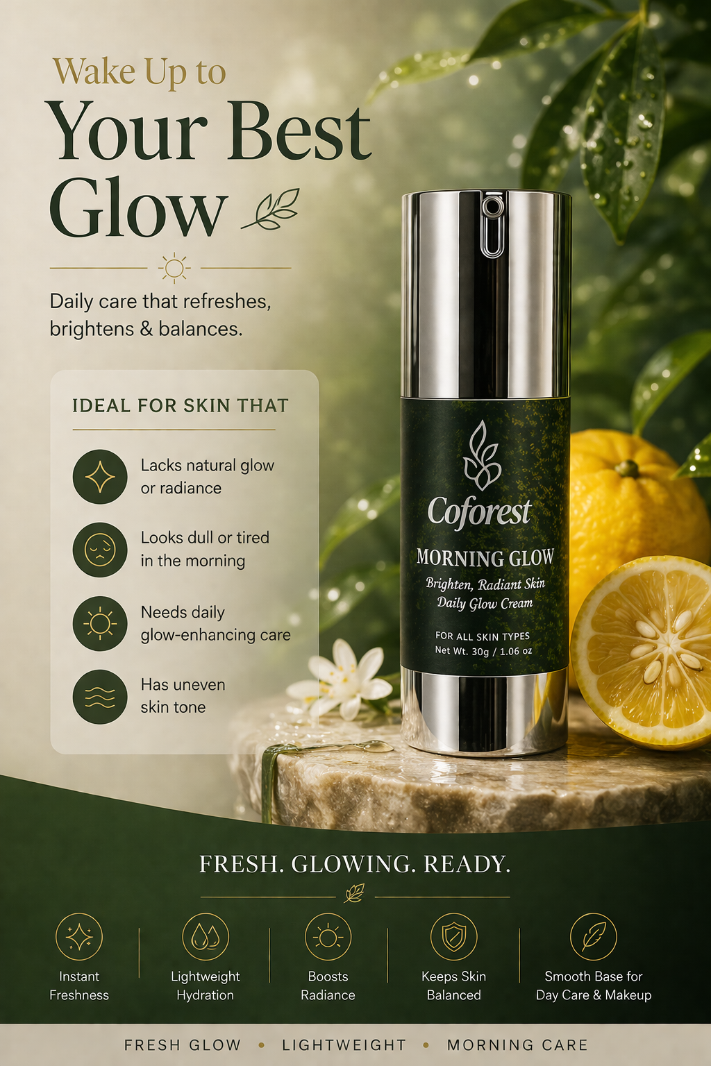 Morning Glow Day Cream <br><br>With Niacinamide, Hyaluronic Acid, Centella Asiatica | Lightweight, Long-Lasting Hydration | For Clearer, Brighter-Looking Complexion - 30g