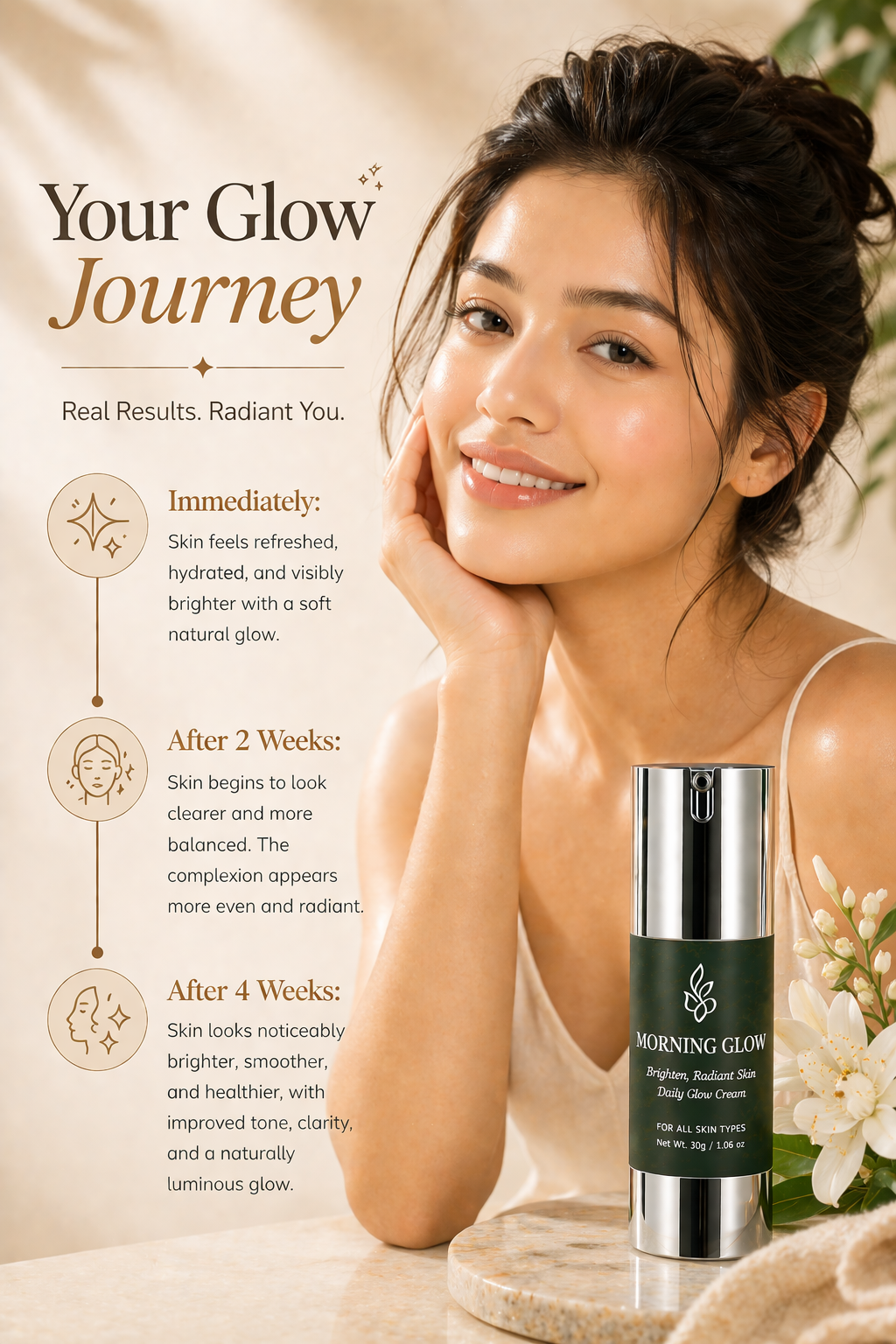Morning Glow Day Cream <br><br>With Niacinamide, Hyaluronic Acid, Centella Asiatica | Lightweight, Long-Lasting Hydration | For Clearer, Brighter-Looking Complexion - 30g
