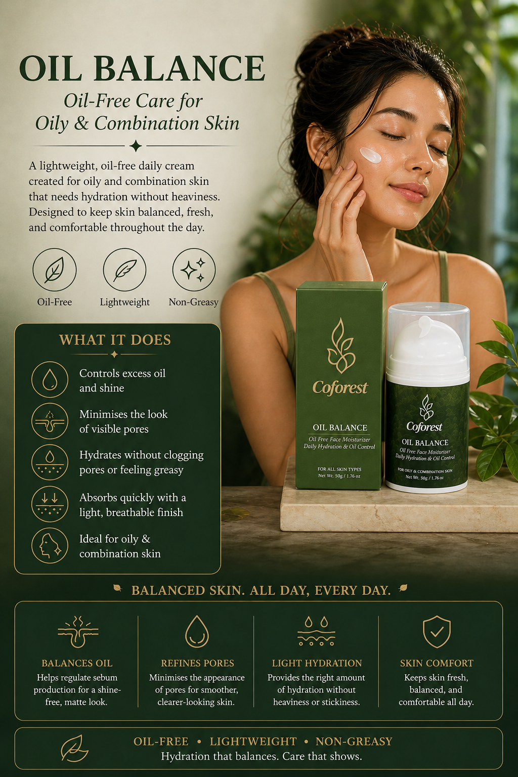 Oil Balance Face Cream <br><br> With Advanced Gel Cream for Long-lasting Oil Control | Lightweight, Breathable Formula | Reduces Surface Redness - 50g