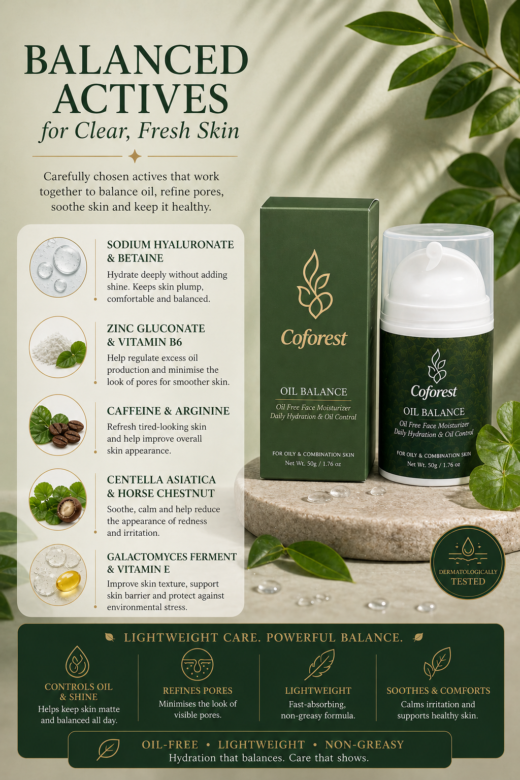 Oil Balance Face Cream <br><br> With Advanced Gel Cream for Long-lasting Oil Control | Lightweight, Breathable Formula | Reduces Surface Redness - 50g