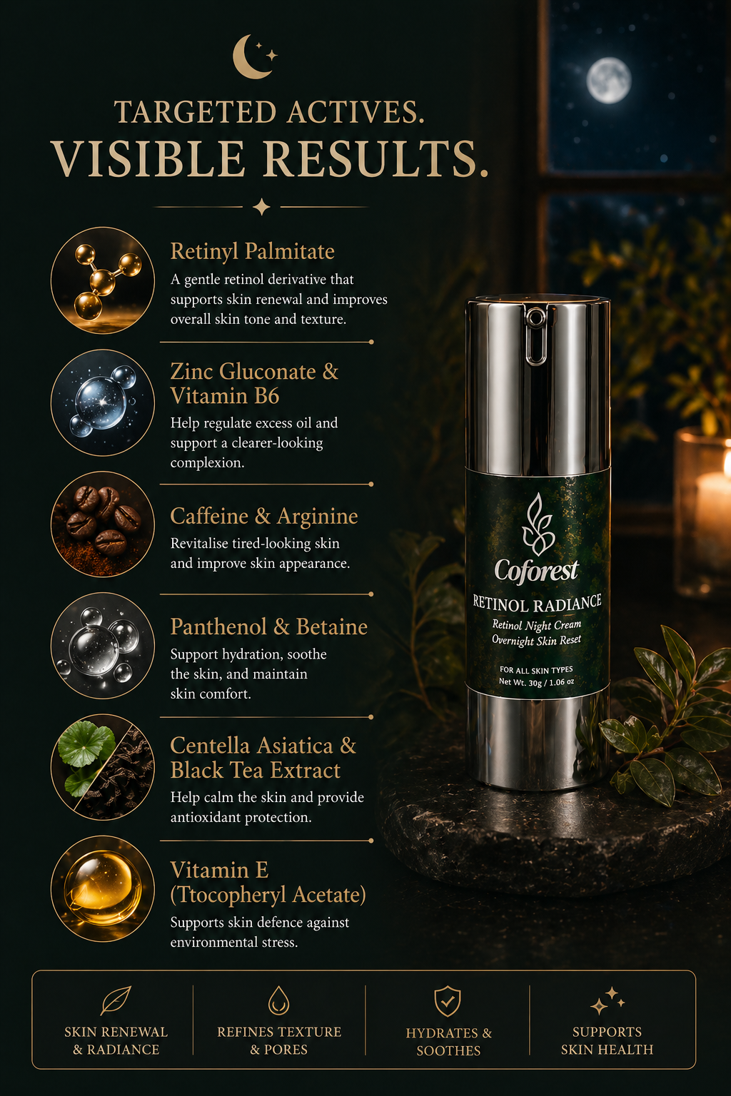 Retinol Radiance Face Cream <br><br> Overnight Renewal, Refined Texture, Healthy Glow | Reduces Dullness and Uneven Tone | For Firmer, Healthier-Looking Skin - 30g