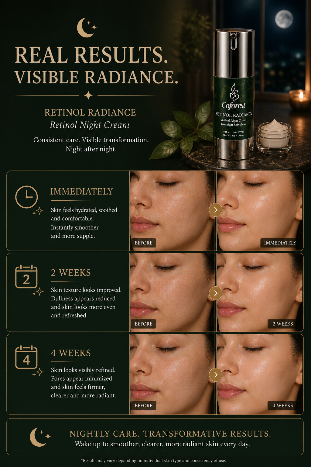 Retinol Radiance Face Cream <br><br> Overnight Renewal, Refined Texture, Healthy Glow | Reduces Dullness and Uneven Tone | For Firmer, Healthier-Looking Skin - 30g