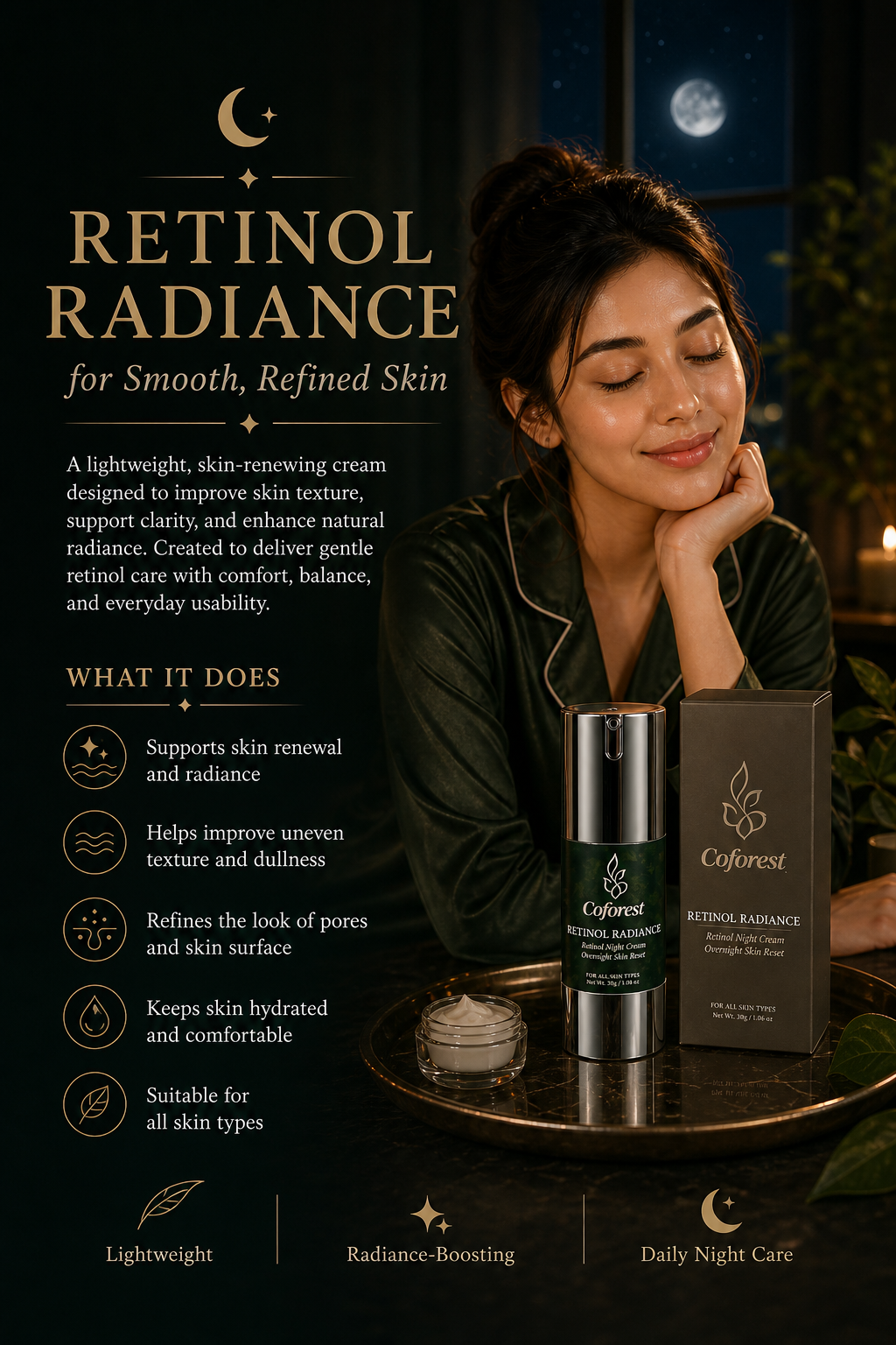 Retinol Radiance Face Cream <br><br> Overnight Renewal, Refined Texture, Healthy Glow | Reduces Dullness and Uneven Tone | For Firmer, Healthier-Looking Skin - 30g