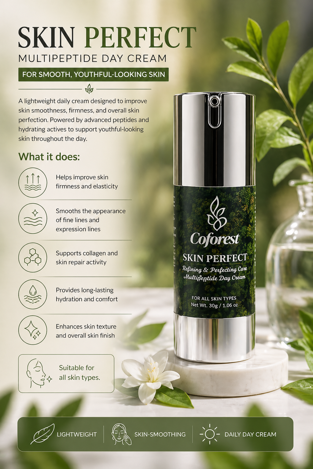 Skin Perfect Face Cream </br> </br>Multi-Peptide Day Cream | Supports Firmness & Elasticity | Smooths Fine Lines | Hydrates | Enhances Overall Appearance - 30g