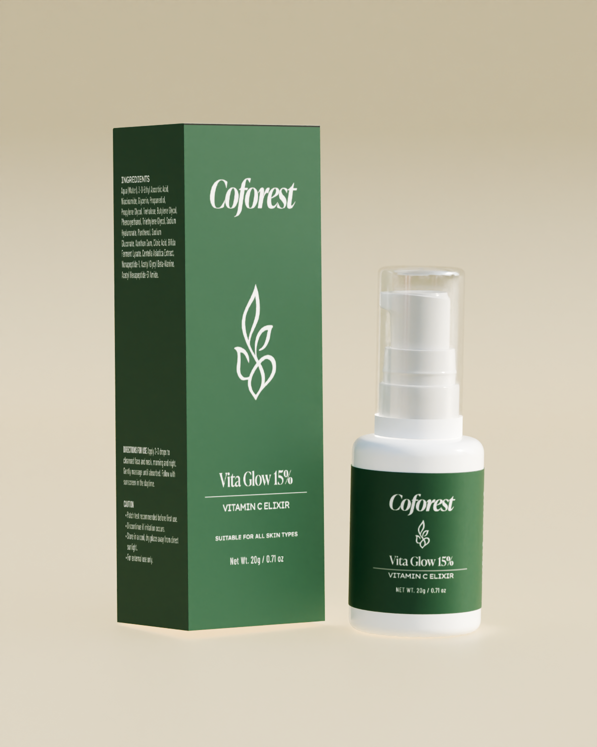 Vita Glow 15% Face Serum <br><br>Vitamin C Serum - Advanced Brightening Elixir with Peptides, Probiotics, Hyaluronic Acid | Dark Spot Reduction & Even Tone | For All Skin Types - 20g